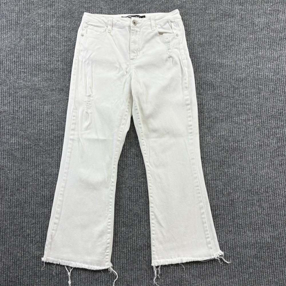 Dollhouse High Waist Kickboot Jeans Womens Size 0 White Denim Raw Hem Distressed